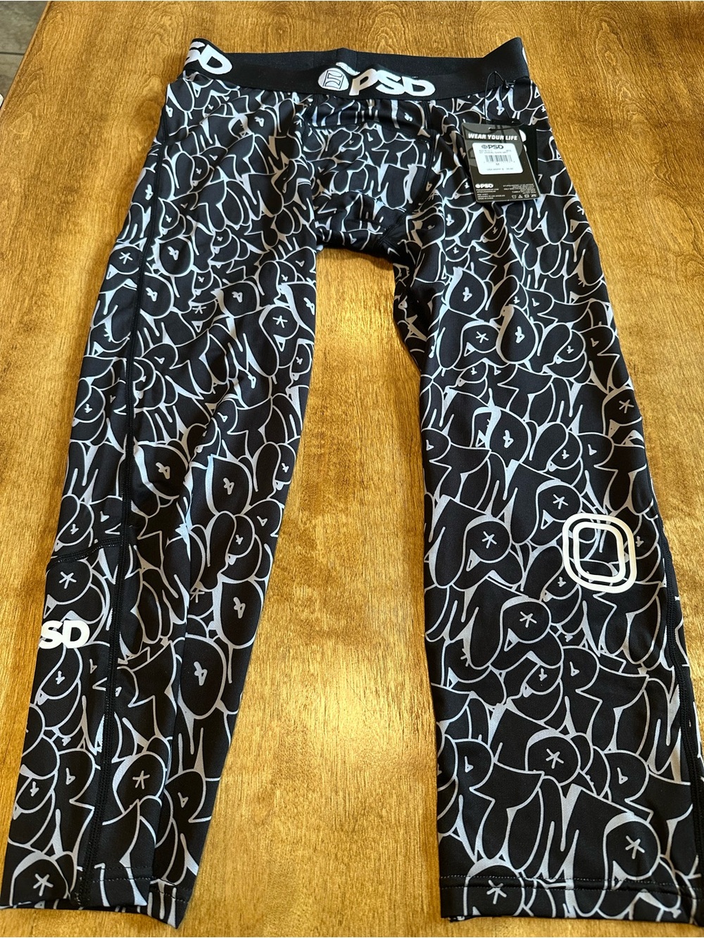 NWT PSD Kids Black & White Graffiti Print Compression Bottoms